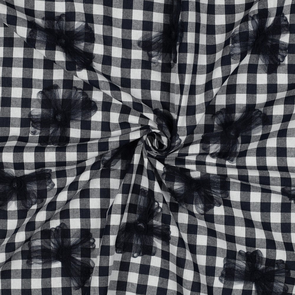 Coton Yarn dyed checks tule flowers