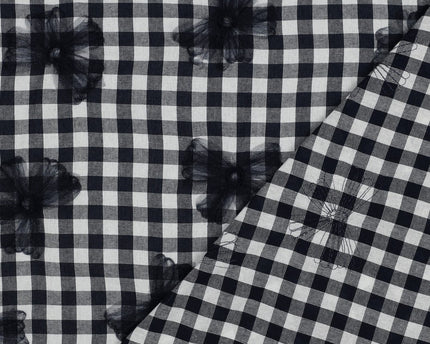 Coton Yarn dyed checks tule flowers (Coupon 0,95m)