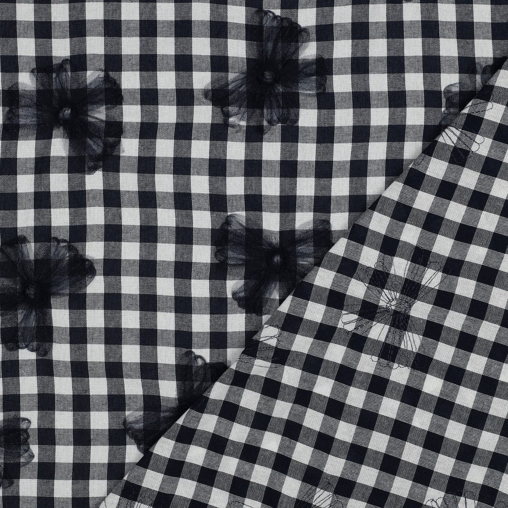 Coton Yarn dyed checks tule flowers