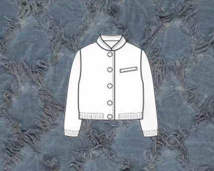 Pre order: Naaipakket Jutta Bomberjack Ruffles (Vintage fringe diamonds blauw)